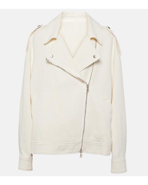 Brunello Cucinelli White Cotton And Linen Biker Jacket