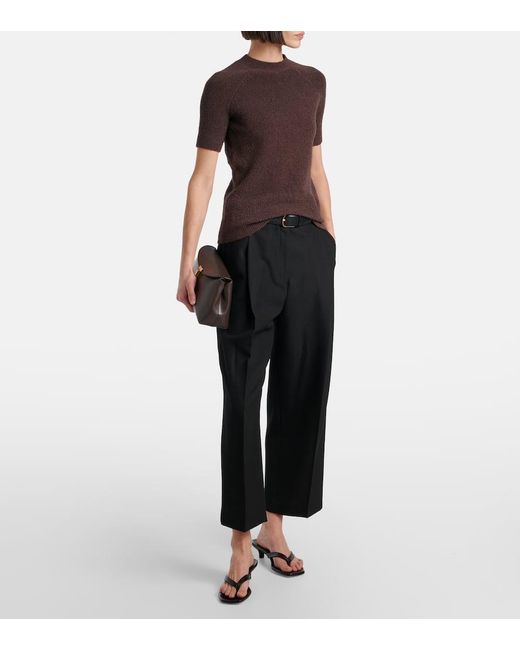 Totême  Brown Knitted Cotton-Blend Terry Top