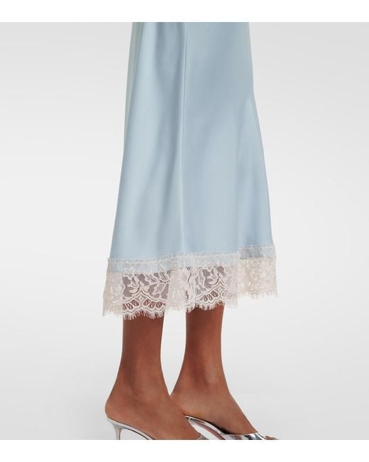 Faithfull The Brand Blue Cydney Lace-Trimmed Satin Midi Skirt
