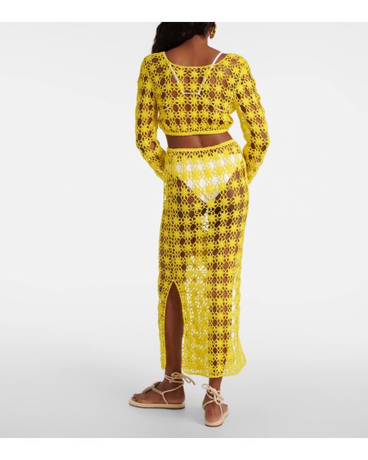 Anna Kosturova Yellow Bella Crochet Cotton Maxi Skirt