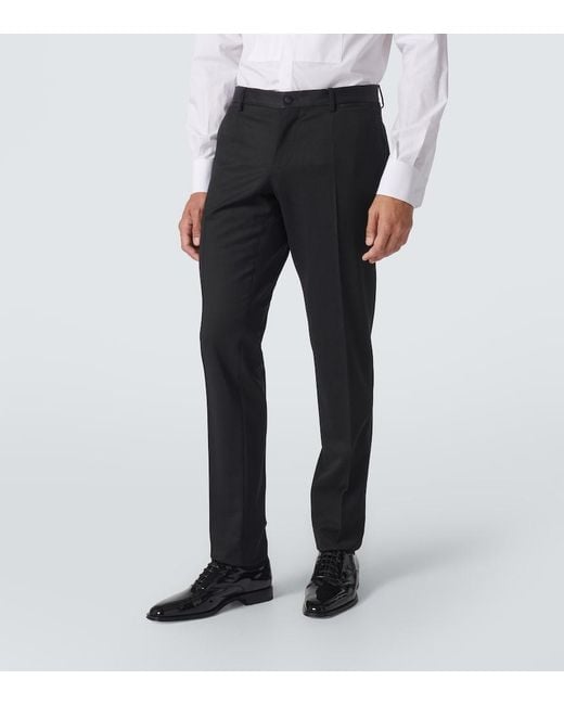 Dolce & Gabbana Black Wool And Silk-Blend Tuxedo Pants for men
