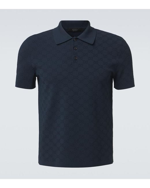 Gucci Blue Gg Jacquard Polo Shirt for men