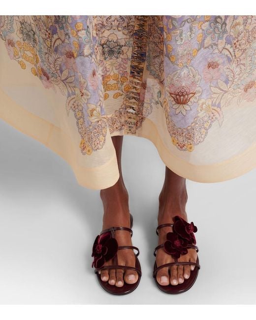 Zimmermann Brown Orchid Floral-Applique Leather Sandals