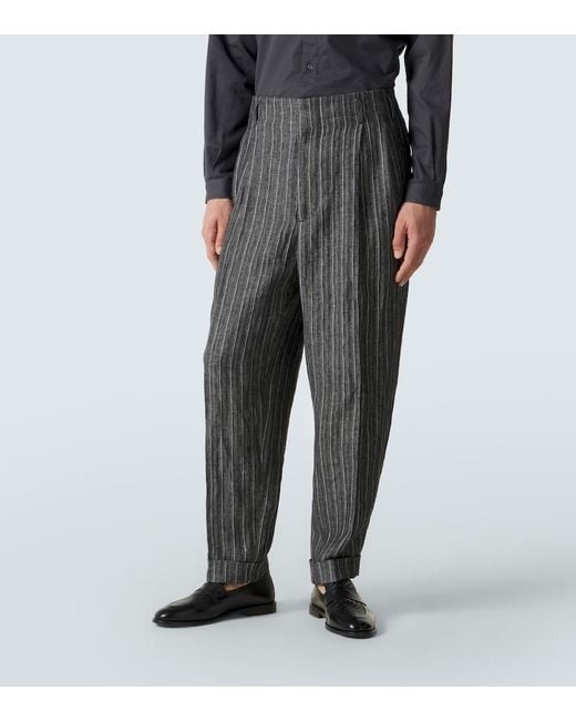 Brunello Cucinelli Black Chalk Stripe Linen Suit for men