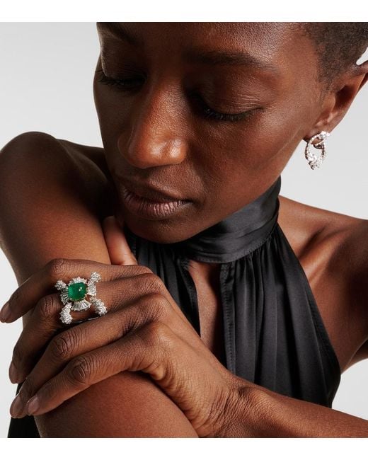 YEPREM White Reign Supreme 18Kt Ring With Diamonds And Emerald