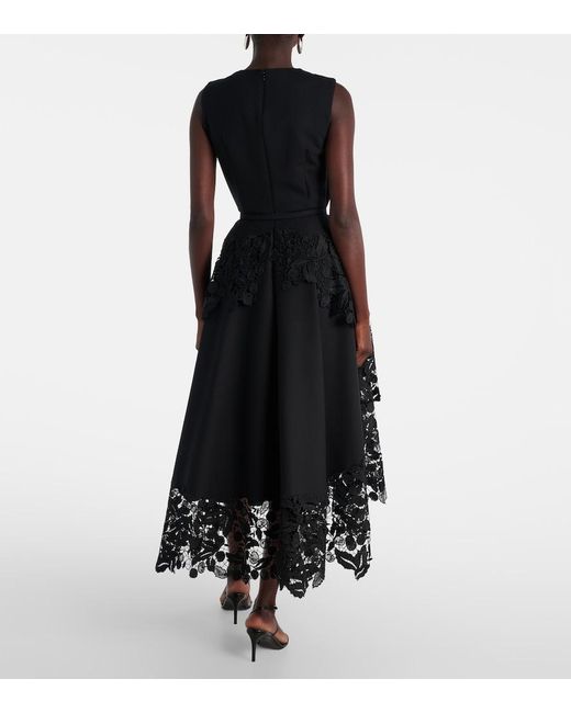 Oscar de la Renta Black Wool-Blend And Lace Cocktail Dress