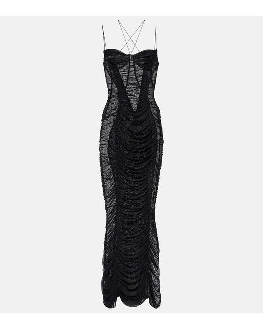 Mugler Black Mesh Maxi Dress