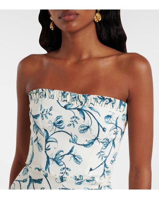 Agua Bendita Blue Caudal Strapless Cotton-Blend Minidress
