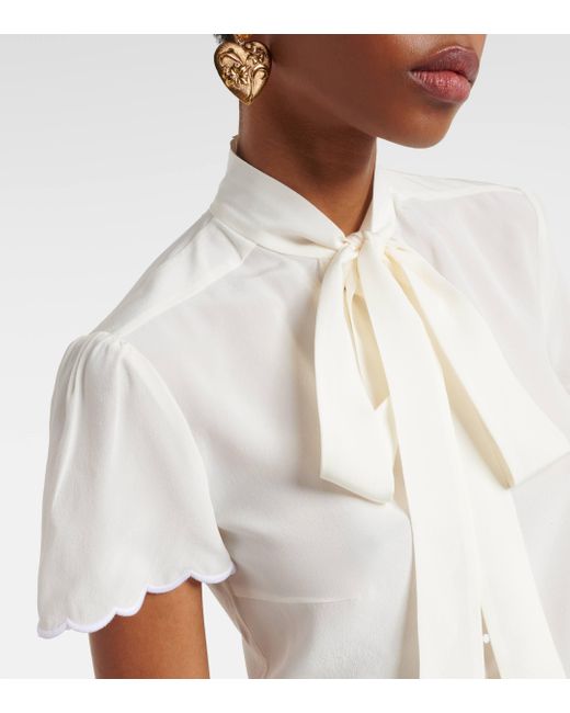 Etro White Tie-neck Silk Blouse
