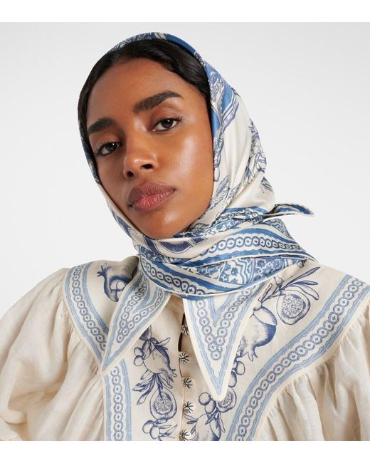 ALÉMAIS Blue Villa Romantica Silk Scarf