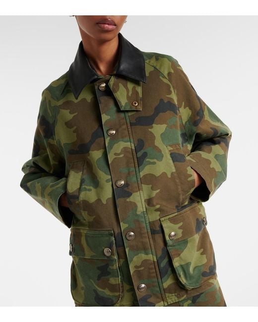 Nili Lotan Green Andrew Camouflage Leather-Trimmed Cotton Jacket