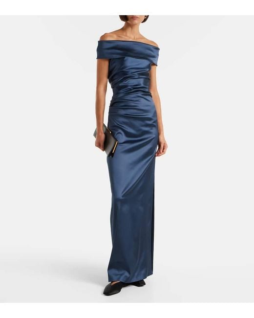 Max Mara Blue Opaco Gathered Satin Gown