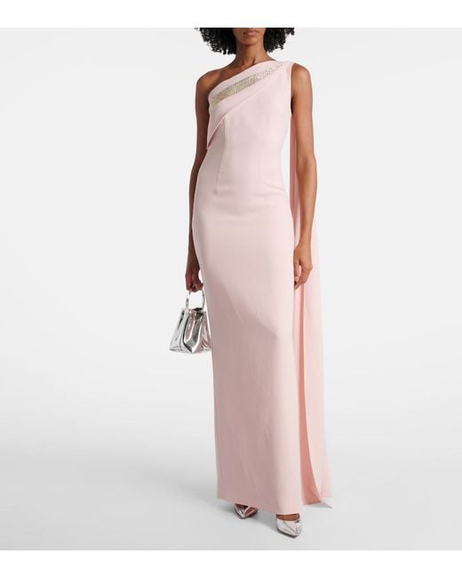 Roland Mouret Pink Embellished One-Shoulder Cady Gown