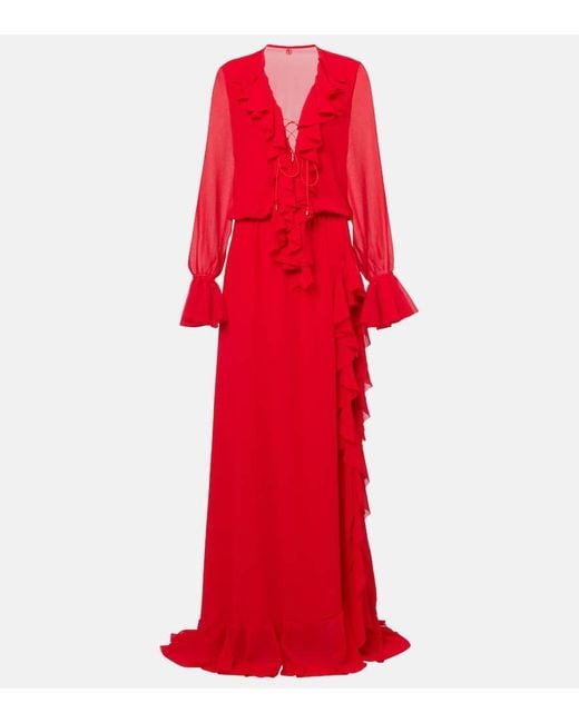 Bananhot Red Bellen Ruffled Maxi Dress