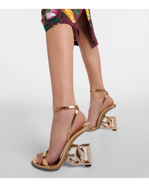 Dolce & Gabbana Metallic Dg Mirrored Leather Sandals