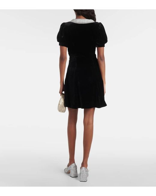 Miu Miu Black V-Neck Organza-Trimmed Velvet Minidress
