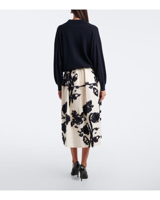 Erdem White Floral Fil Coupe Poplin Midi Skirt
