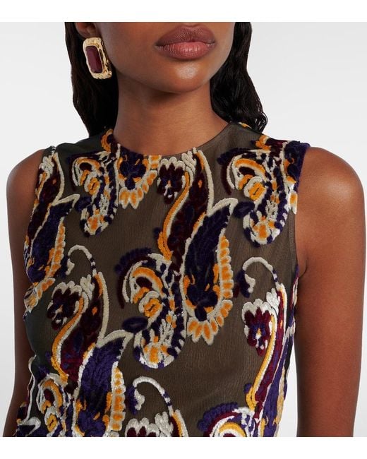 Etro Multicolor Paisley Semi-Sheer Midi Dress