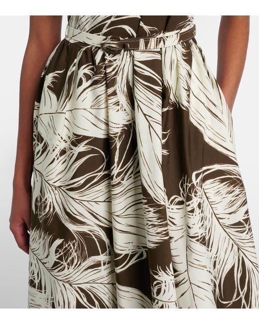 Oscar de la Renta Natural Printed Cotton-Blend Poplin Midi Dress
