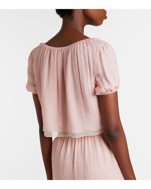 Miu Miu Pink Layered Silk Chiffon Crop Top