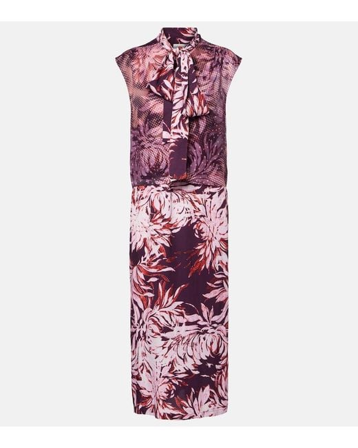 Dries Van Noten Purple Printed Tie-Neck Midi Dress
