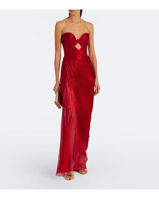 Maria Lucia Hohan Red Zephyra Metallic Silk Corset Gown