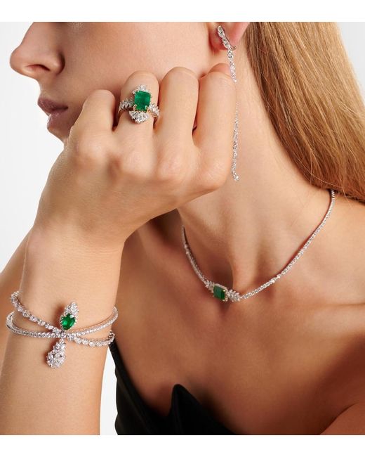 YEPREM White Reign Supreme 18Kt Ring With Diamonds And Emerald