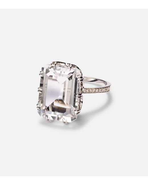 Ileana Makri White Oblong 18Kt Ring With Topaz And Diamonds