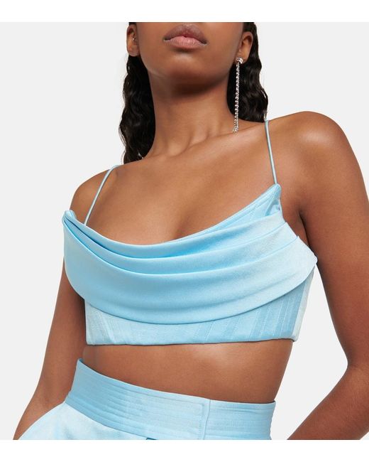 Alex Perry Blue Carva Satin Crepe Crop Top