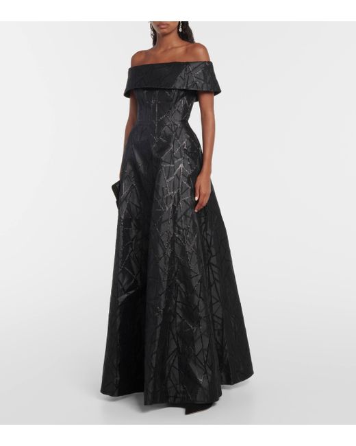 Robe longue Colette a encolure bardot Rebecca Vallance en coloris Black