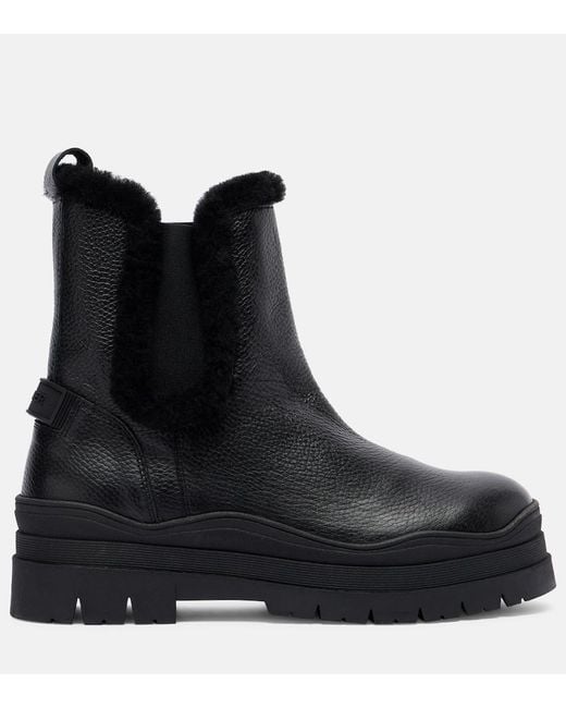 Bogner Black Arosa Shearling-Lined Leather Chelsea Boots