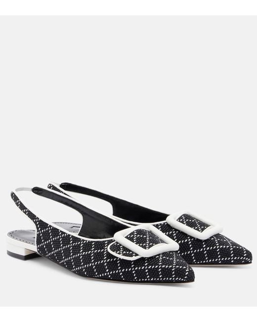 Manolo Blahnik Black Maylura Raffia-Effect Slingback Flats