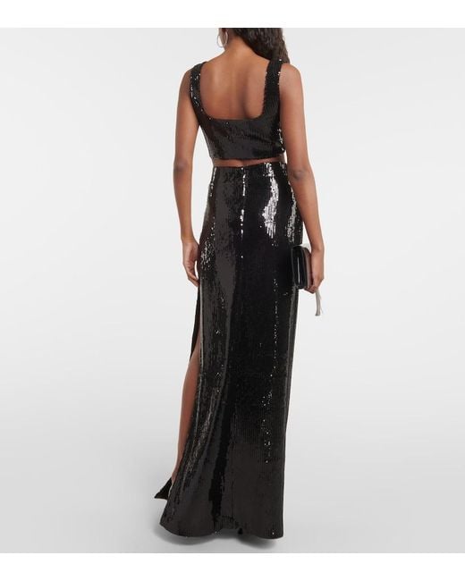 Galvan Black Beating Heart Sequined Maxi Skirt