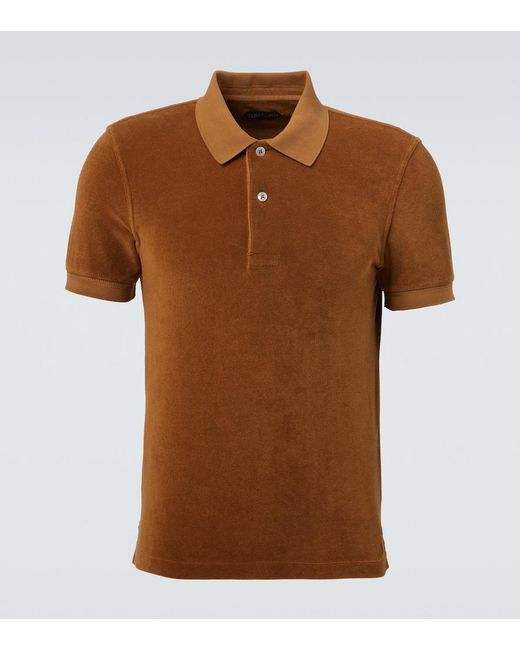 Tom Ford Brown Cotton-Blend Terry Polo Shirt for men