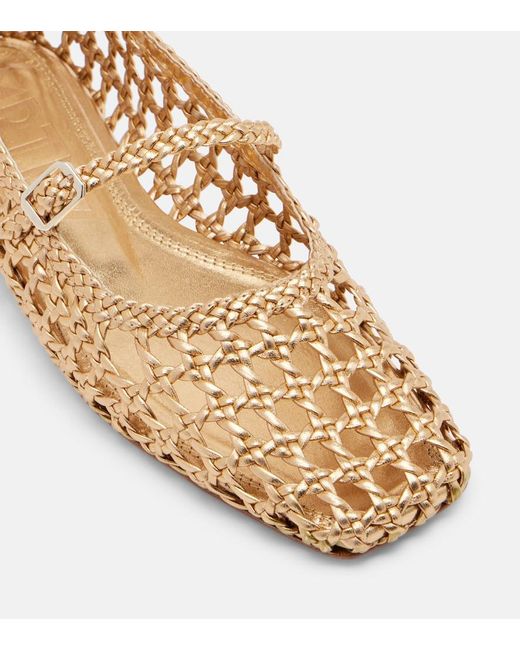 Souliers Martinez Brown Paris Woven Leather Mary Jane Flats