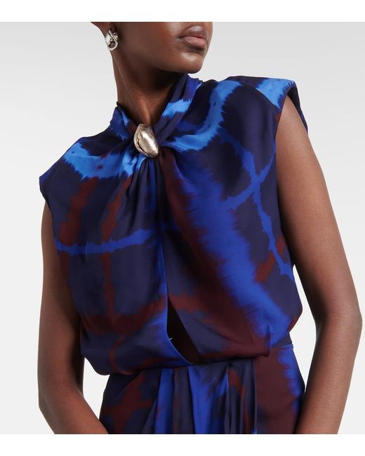 Vestido largo de seda con aberturas Johanna Ortiz de color Blue