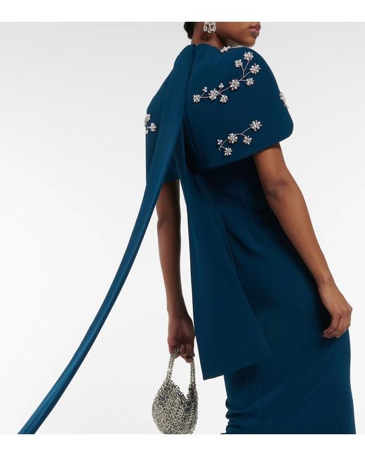 Safiyaa Blue Embellished Crepe Gown