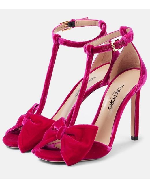 Tom Ford Red Brigitte Bow-Detail Velvet Sandals