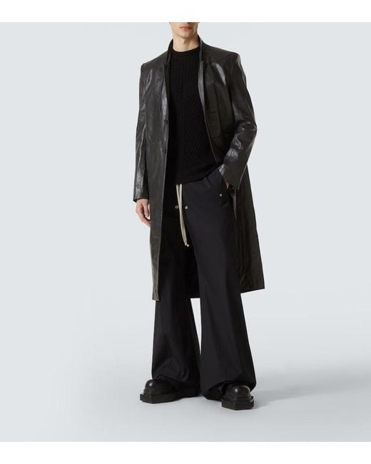 Rick Owens Black Leather Coat for men