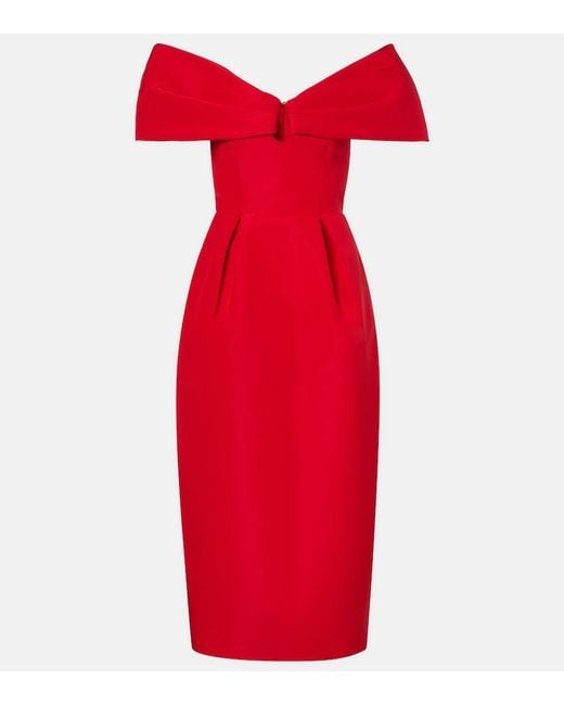 Carolina Herrera Red Off-Shoulder Silk Maxi Dress