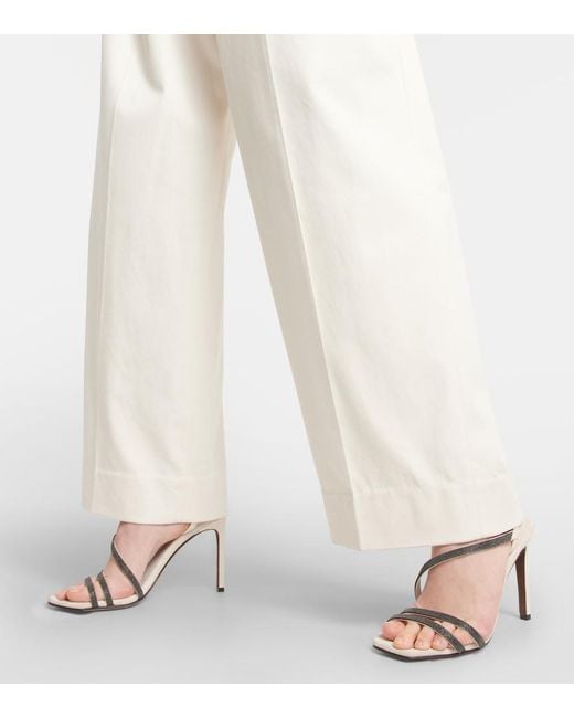 Brunello Cucinelli White Embellished Leather Sandals