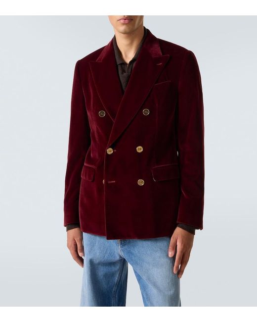 Dolce & Gabbana Red Double-Breasted Cotton Velvet Blazer for men