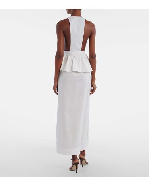 Adriana Degreas White Peplum Cotton Maxi Dress