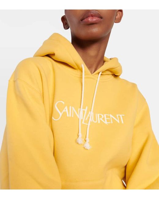 Saint Laurent Yellow Hoodie Aus Baumwoll-jersey Mit Stickerei