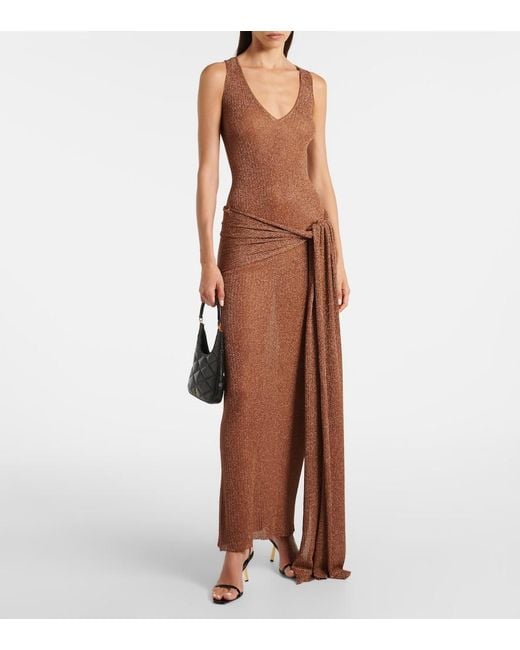 AYA MUSE Brown Alula Belted Lame Maxi Dress