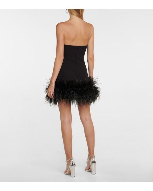 Safiyaa Black Strapless Feather-trimmed Minidress