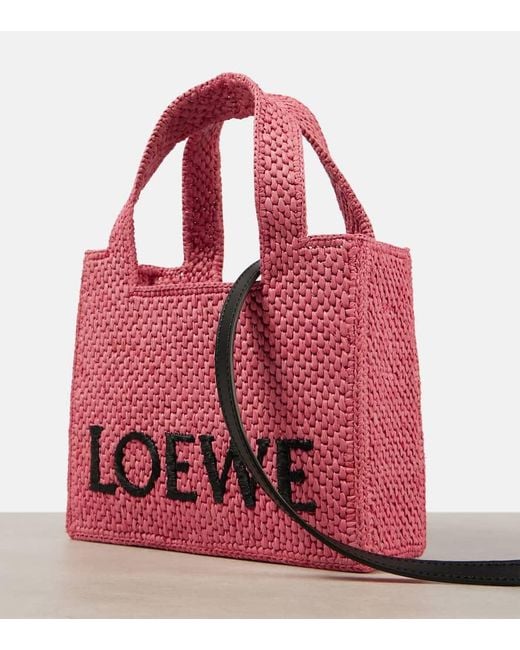 Loewe Red Paula's Ibiza Font Mini Raffia Tote Bag