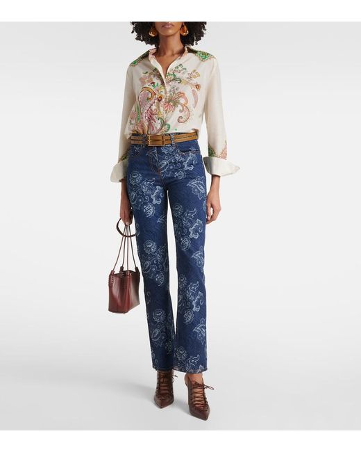 Etro Blue Regular-Fit Jacquard Jeans