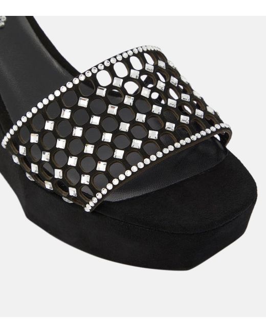 Rene Caovilla Black Embellished Suede Platform Slides