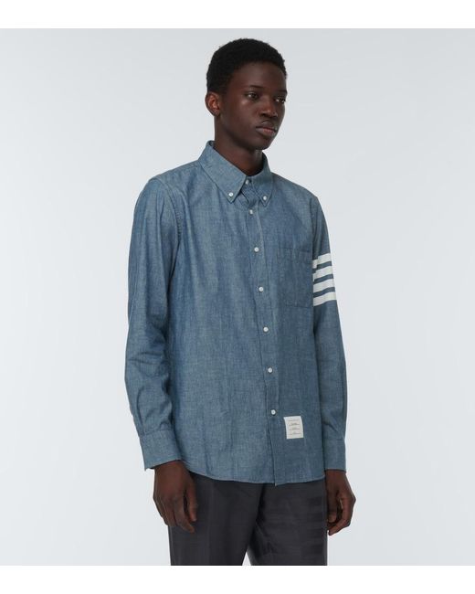 Thom Browne Blue 4-Bar Chambray Shirt for men
